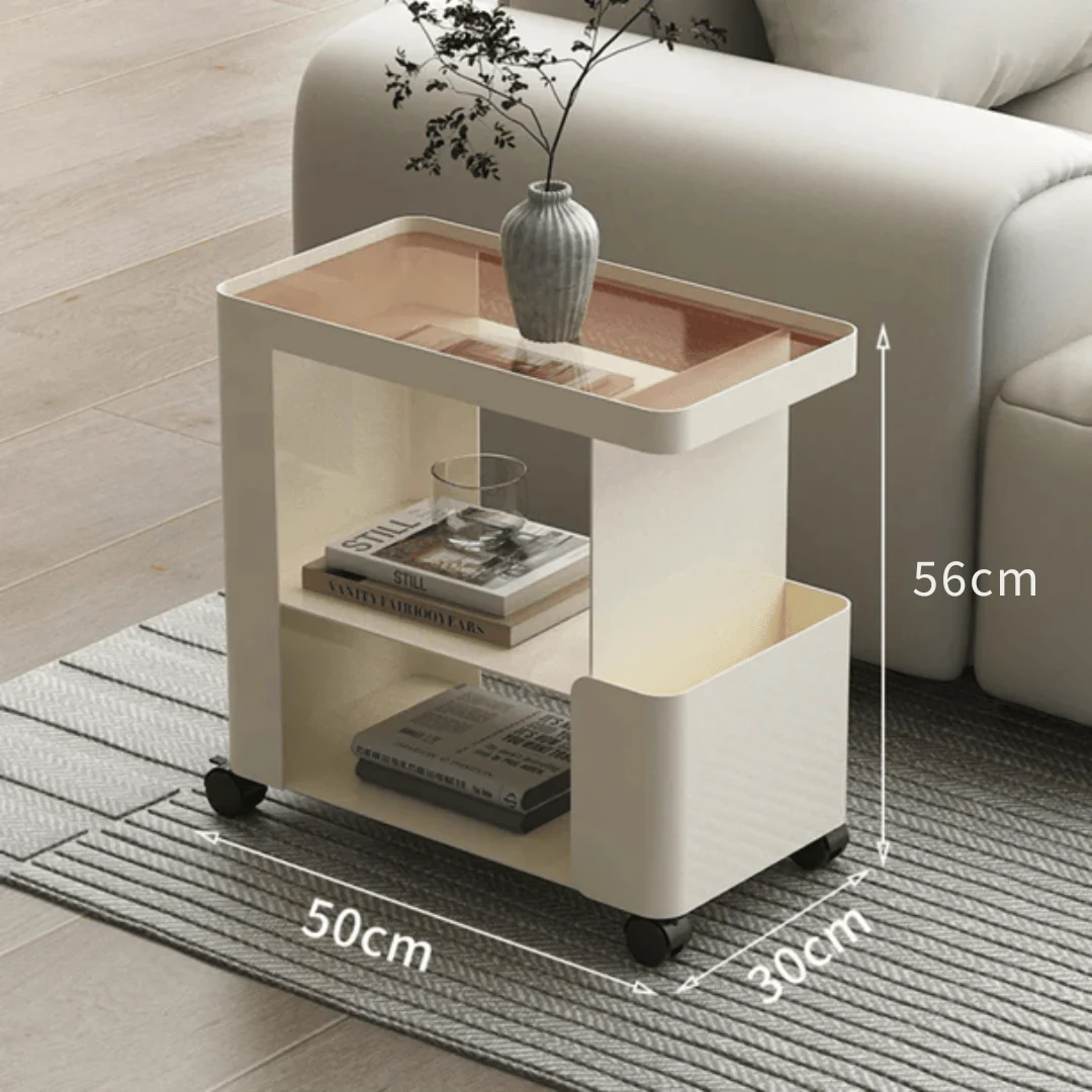 Multi-Functional 3-Tier Compact Bedside Table with Storage Shelves & Wheels - Image 7