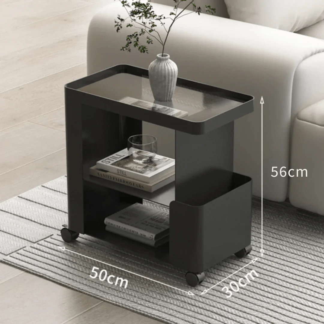 Multi-Functional 3-Tier Compact Bedside Table with Storage Shelves & Wheels - Image 8