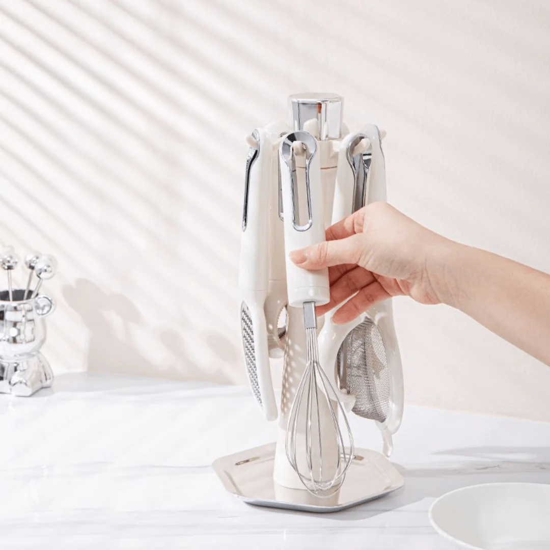 Multi-Functional 7-Piece Stainless Steel Kitchen Tools Set with Stand - Image 2