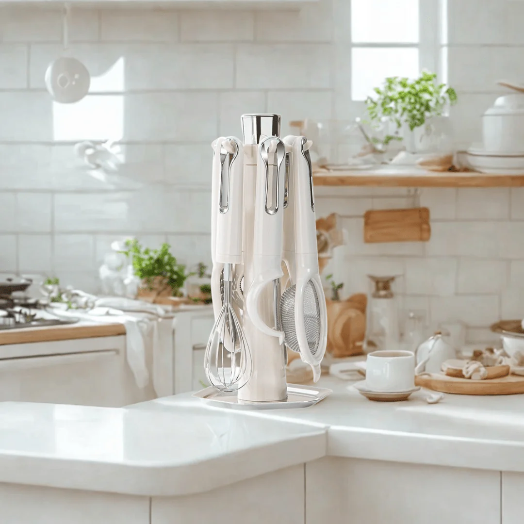Multi-Functional 7-Piece Stainless Steel Kitchen Tools Set with Stand - Image 4