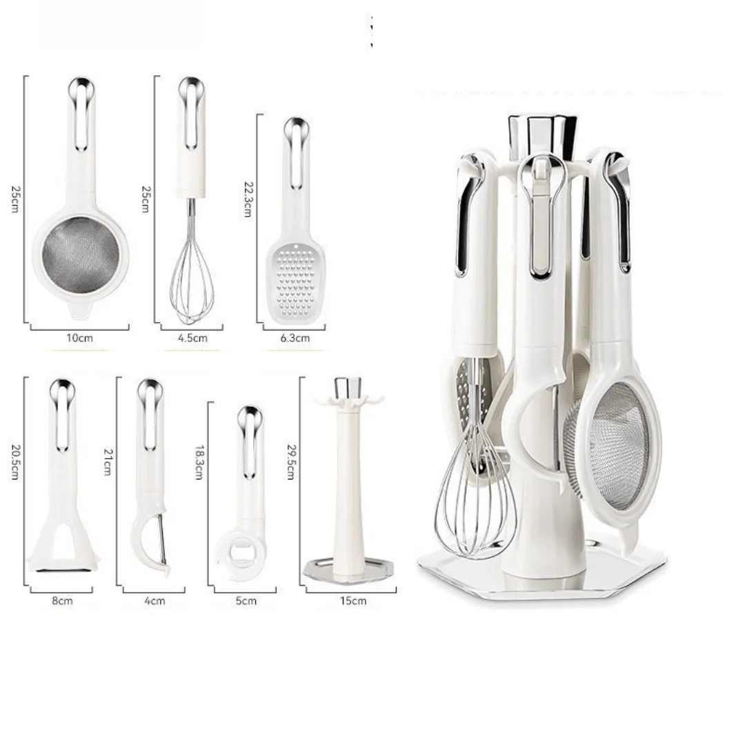 Multi-Functional 7-Piece Stainless Steel Kitchen Tools Set with Stand - Image 7