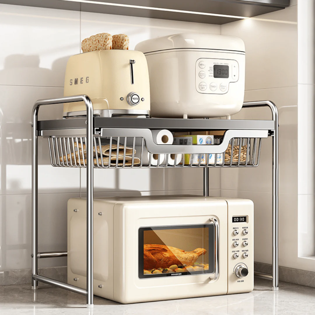 Multi-Functional Stainless Steel Kitchen Shelf with Pull-Out Tray - Image 3