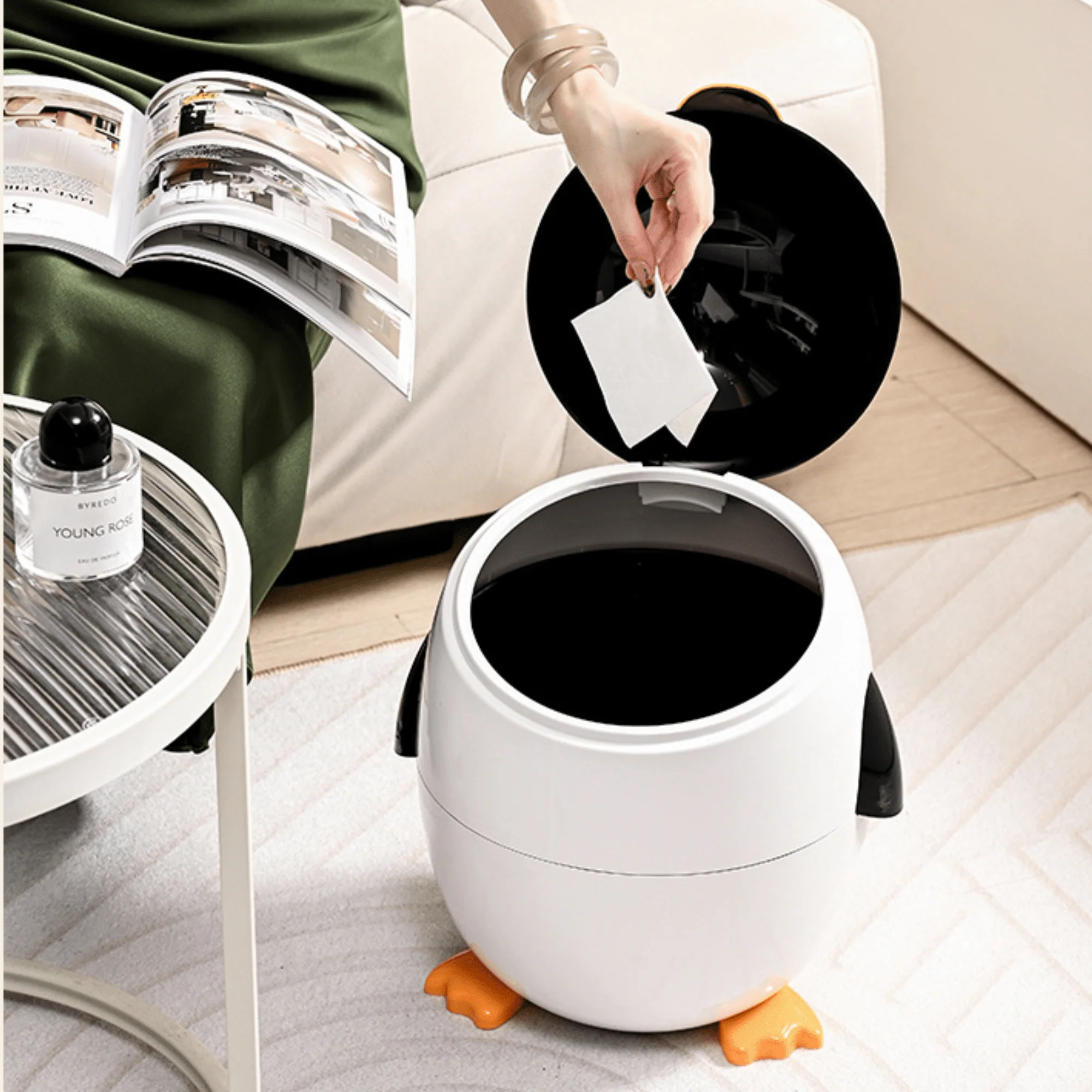Multi-Functional Cartoon Penguin Style Double Barrel Trash Bin(6L) - Image 3