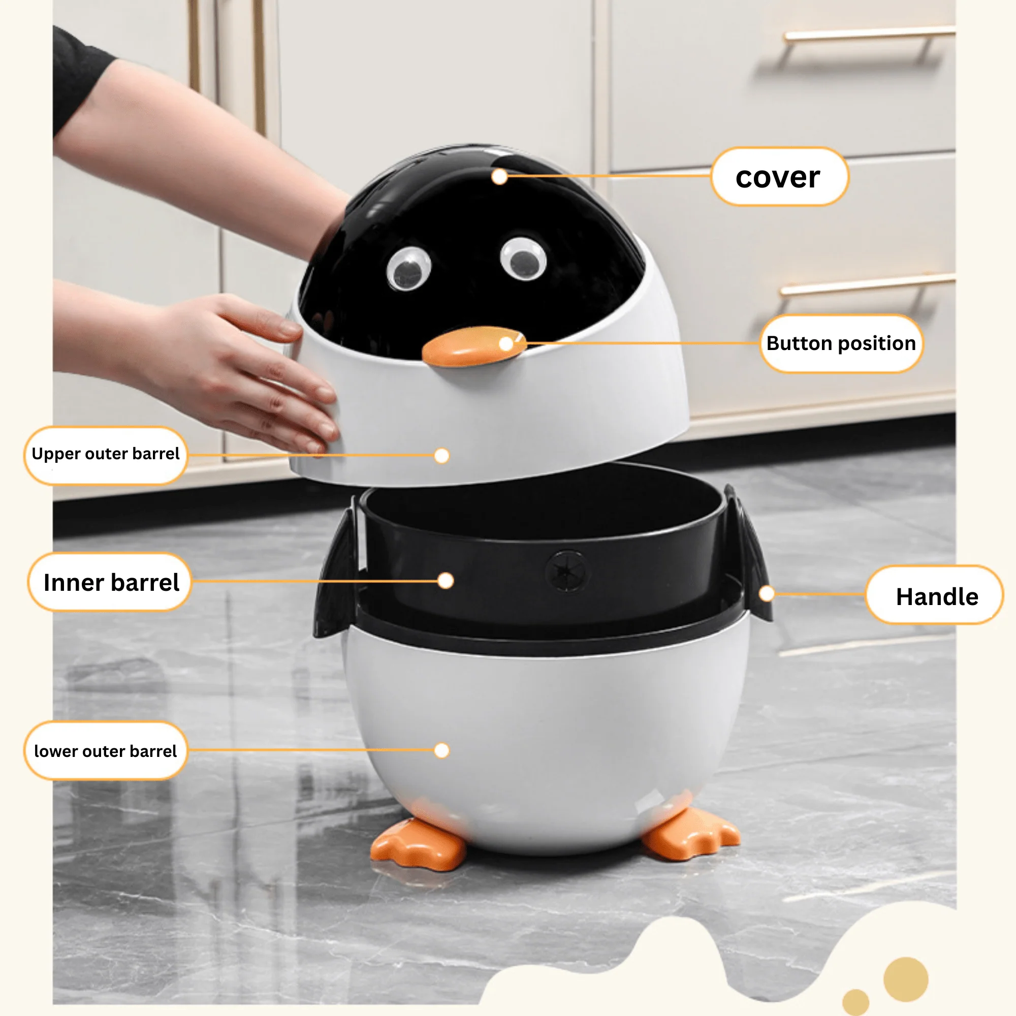 Multi-Functional Cartoon Penguin Style Double Barrel Trash Bin(6L) - Image 4