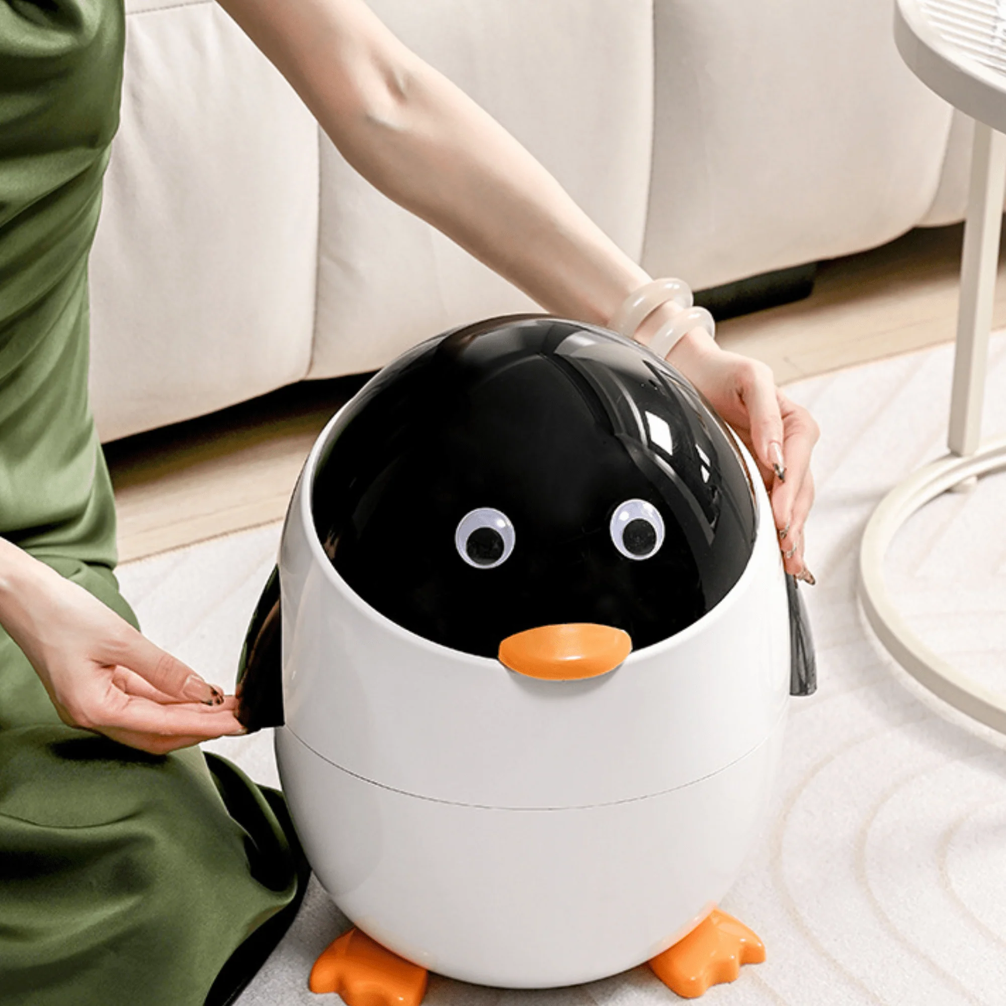 Multi-Functional Cartoon Penguin Style Double Barrel Trash Bin(6L) - Image 5