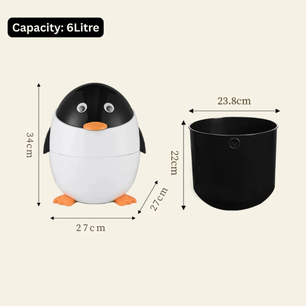 Multi-Functional Cartoon Penguin Style Double Barrel Trash Bin(6L) - Image 7