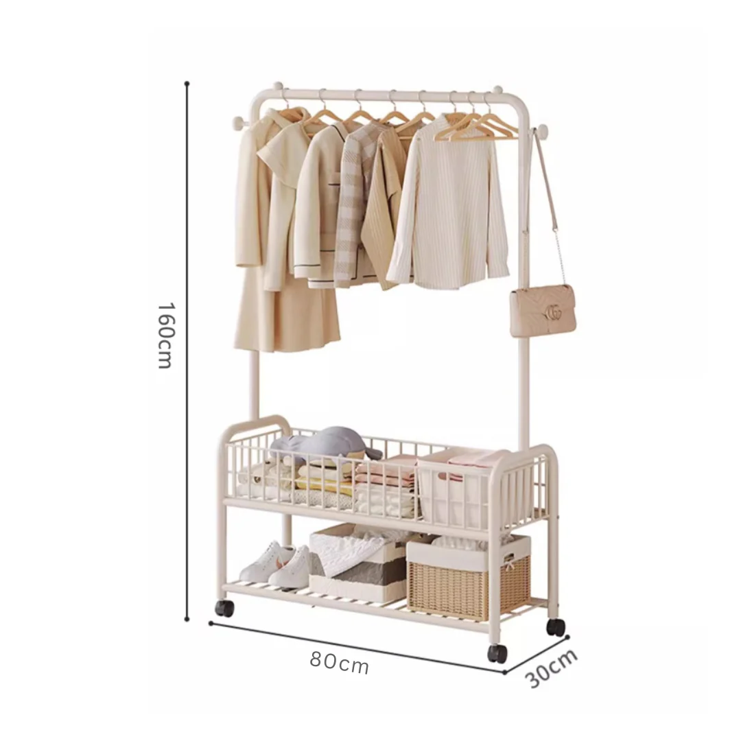 Multi-Functional Clothes Hanger Rack With Wheels and Storage Basket - Image 6