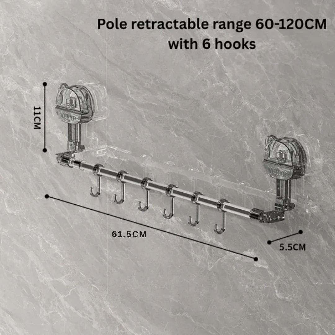 Multi-Functional Drill Free Retractable Storage Rack with 6 Hooks - Image 10