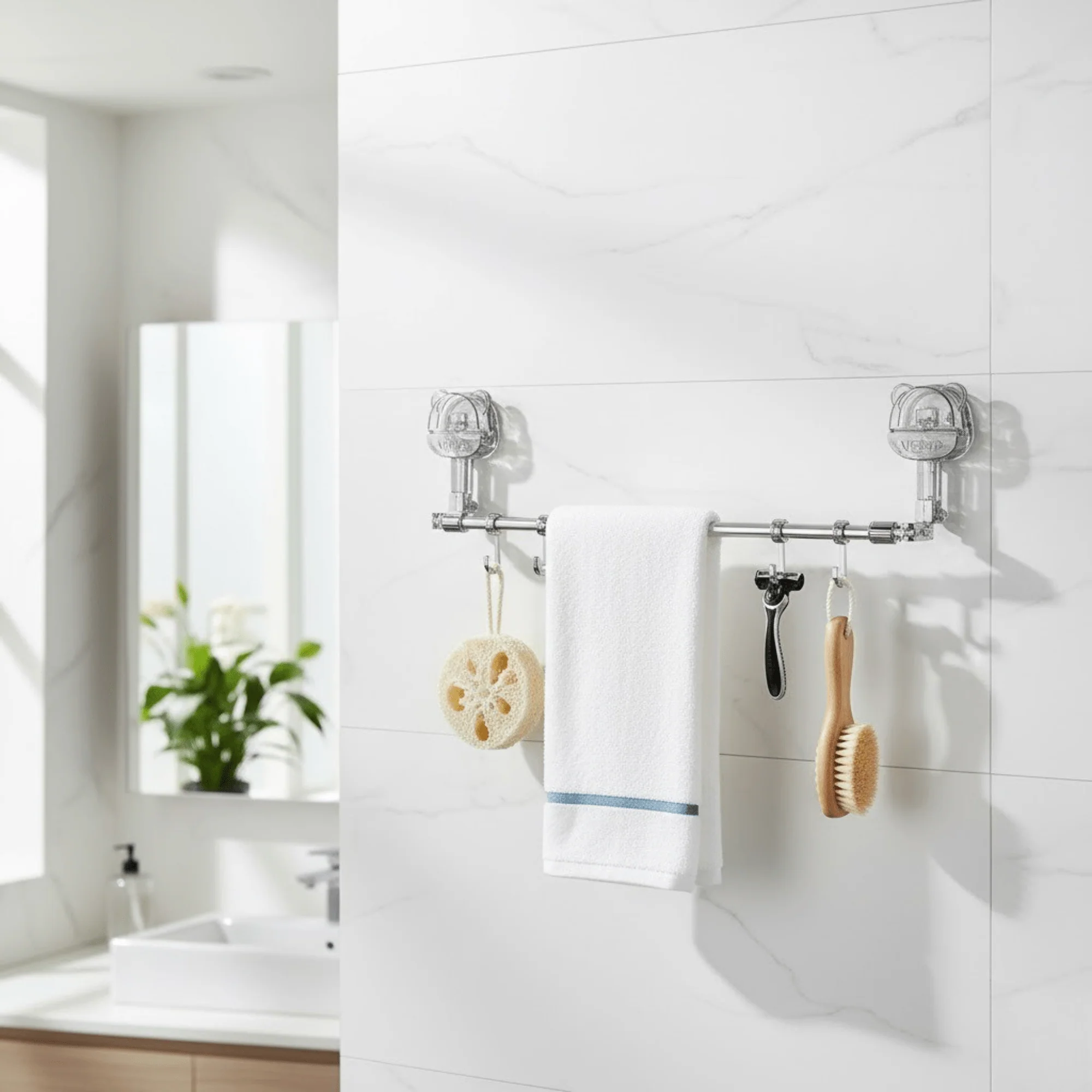 Multi-Functional Drill Free Retractable Storage Rack with 6 Hooks - Image 5