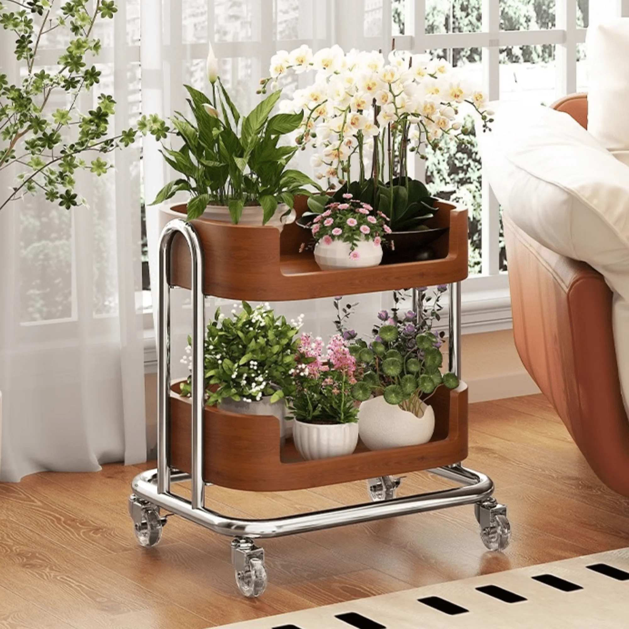 Multi-Functional Metal Wood Storage Rack with Wheels - Image 3
