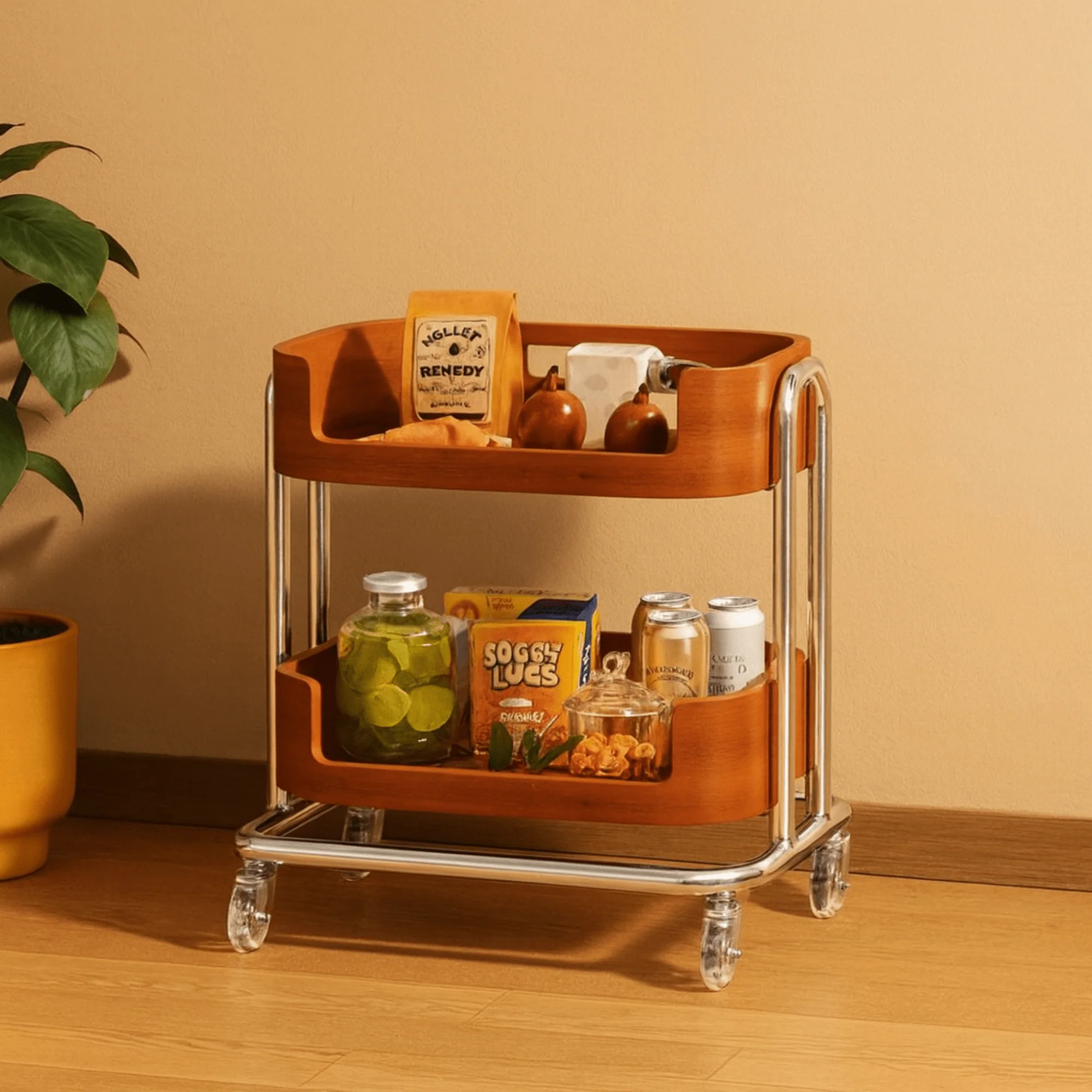 Multi-Functional Metal Wood Storage Rack with Wheels - Image 5