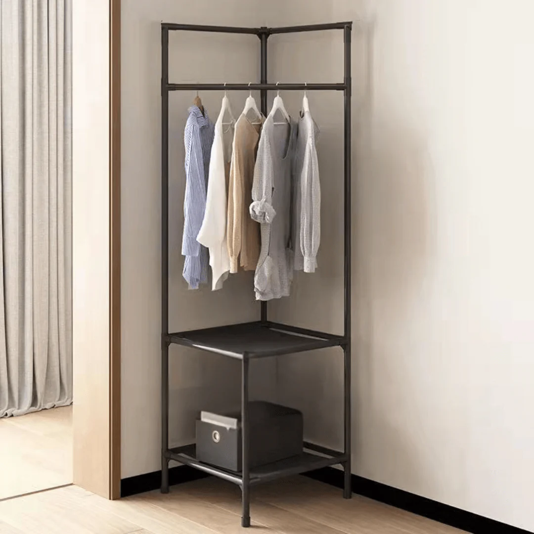 Multi-Functional Space Saving Corner Coat Rack with Shelf Storage - Image 3