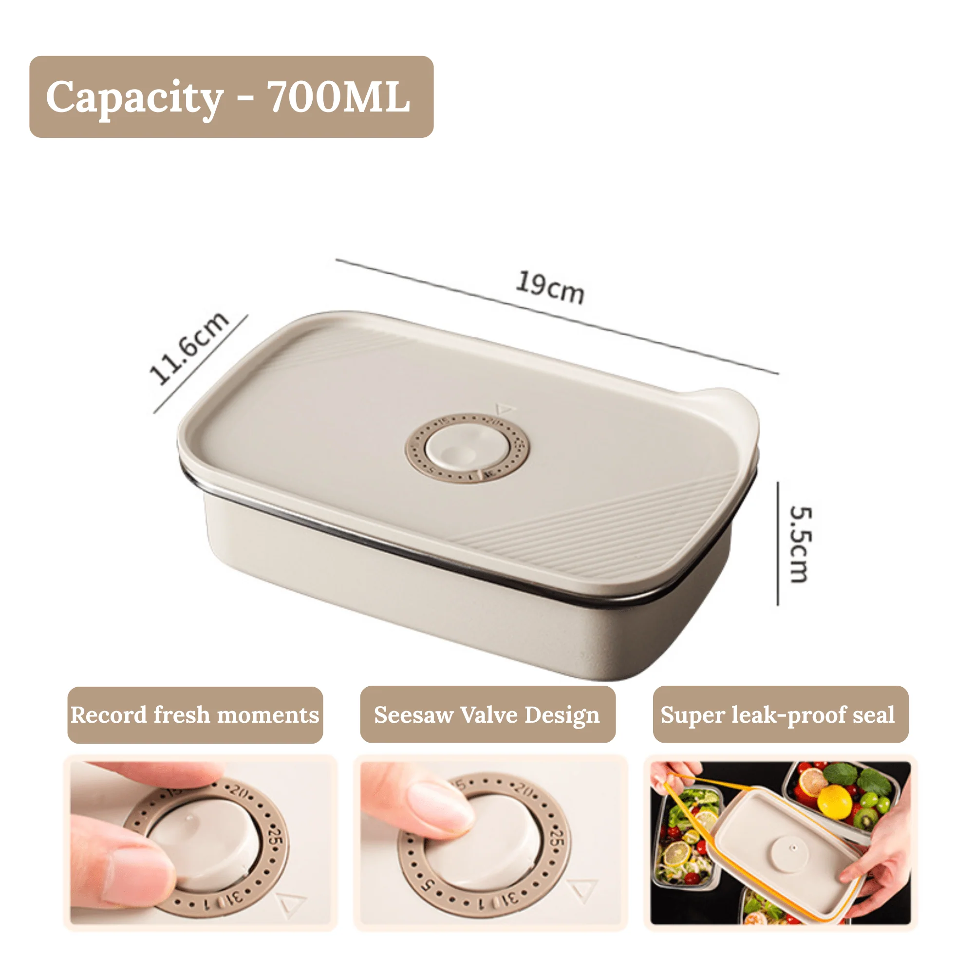Multi-Functional Stainless Steel Food Storage Container with Leakproof Lid (700ml) - Image 6