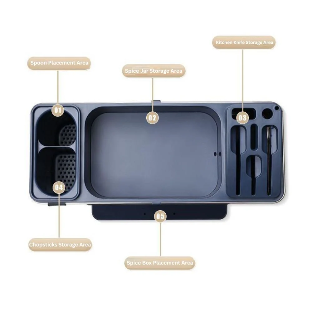 Multi-Functional Stainless Steel Kitchen Rack with Chopstick & Spice Holders - Image 4