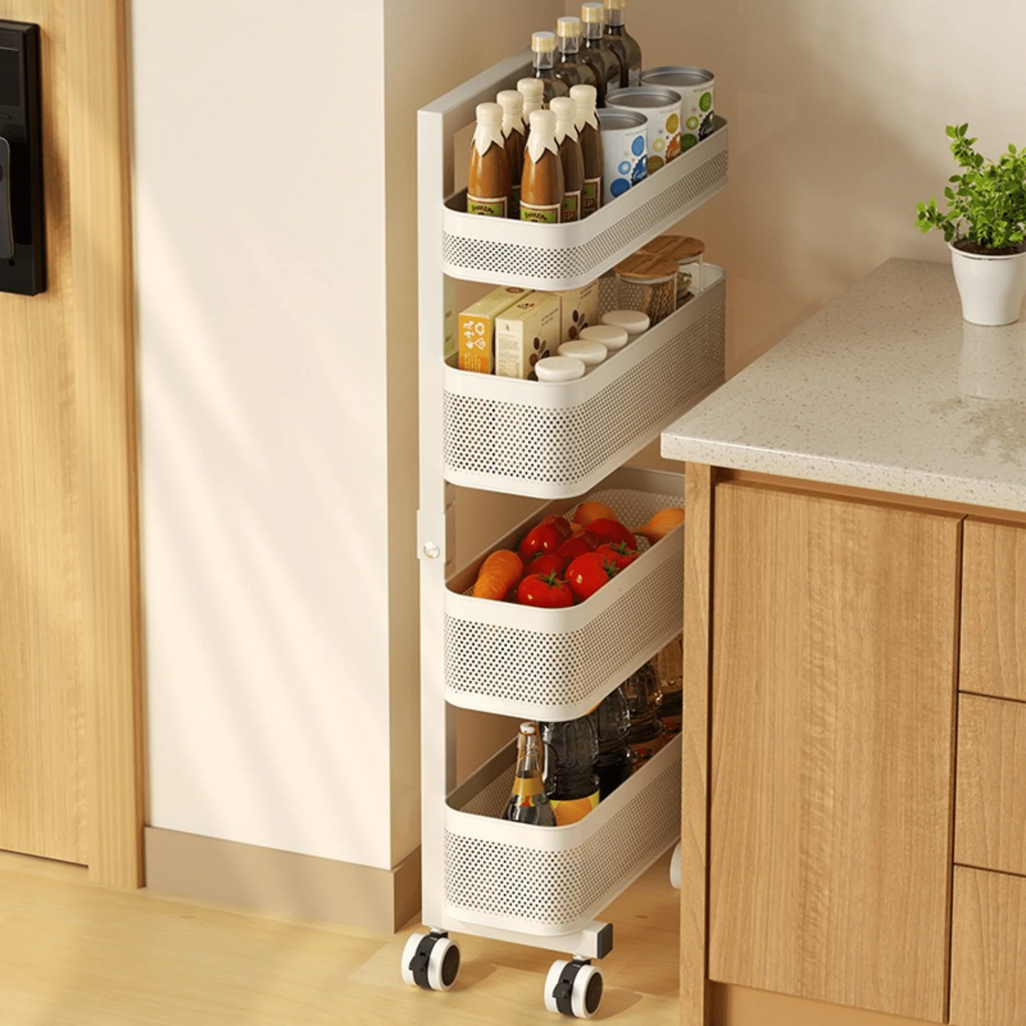 Multi-Layer Adjustable Carbon Steel Kitchen Gap Storage Rack - Image 2