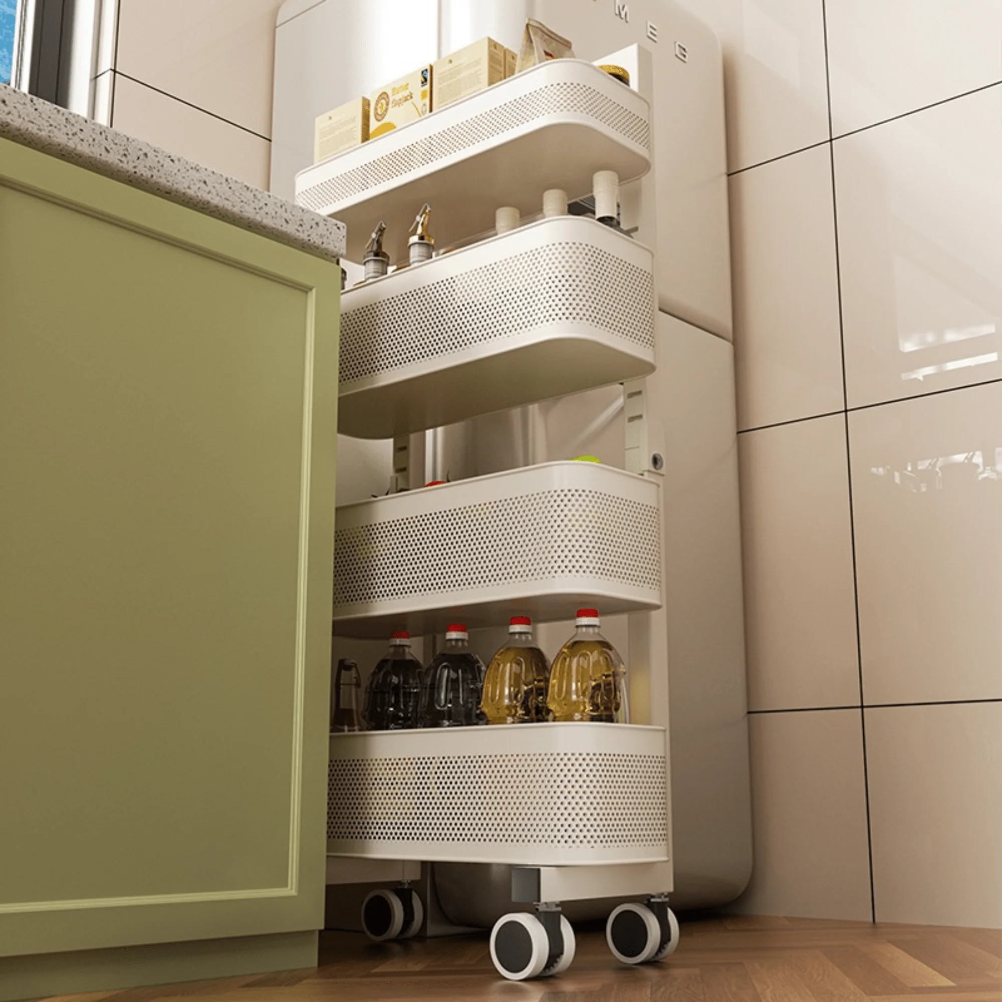 Multi-Layer Adjustable Carbon Steel Kitchen Gap Storage Rack - Image 3