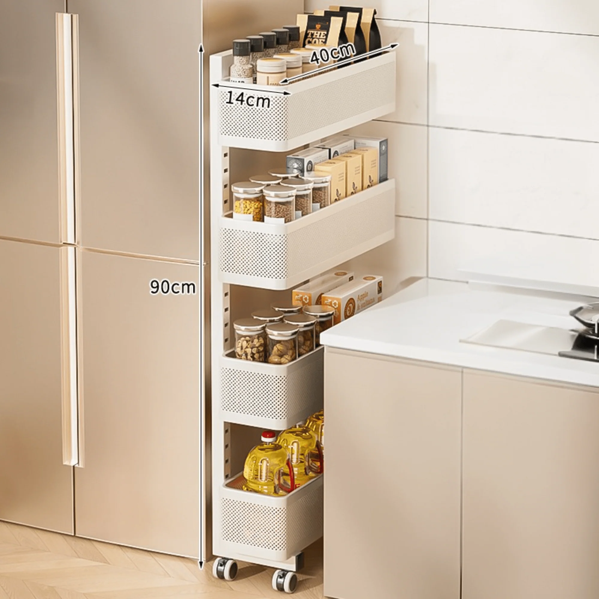 Multi-Layer Adjustable Carbon Steel Kitchen Gap Storage Rack - Image 6