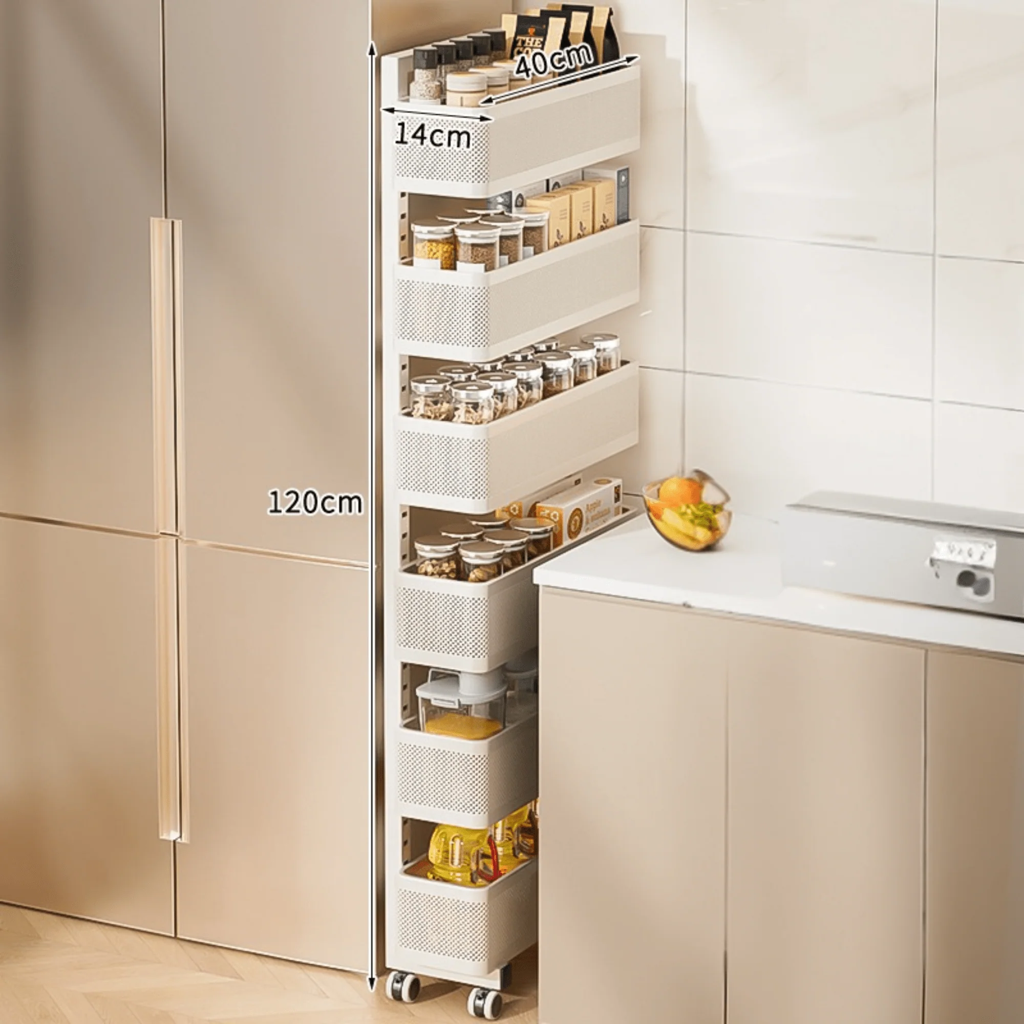 Multi-Layer Adjustable Carbon Steel Kitchen Gap Storage Rack - Image 7