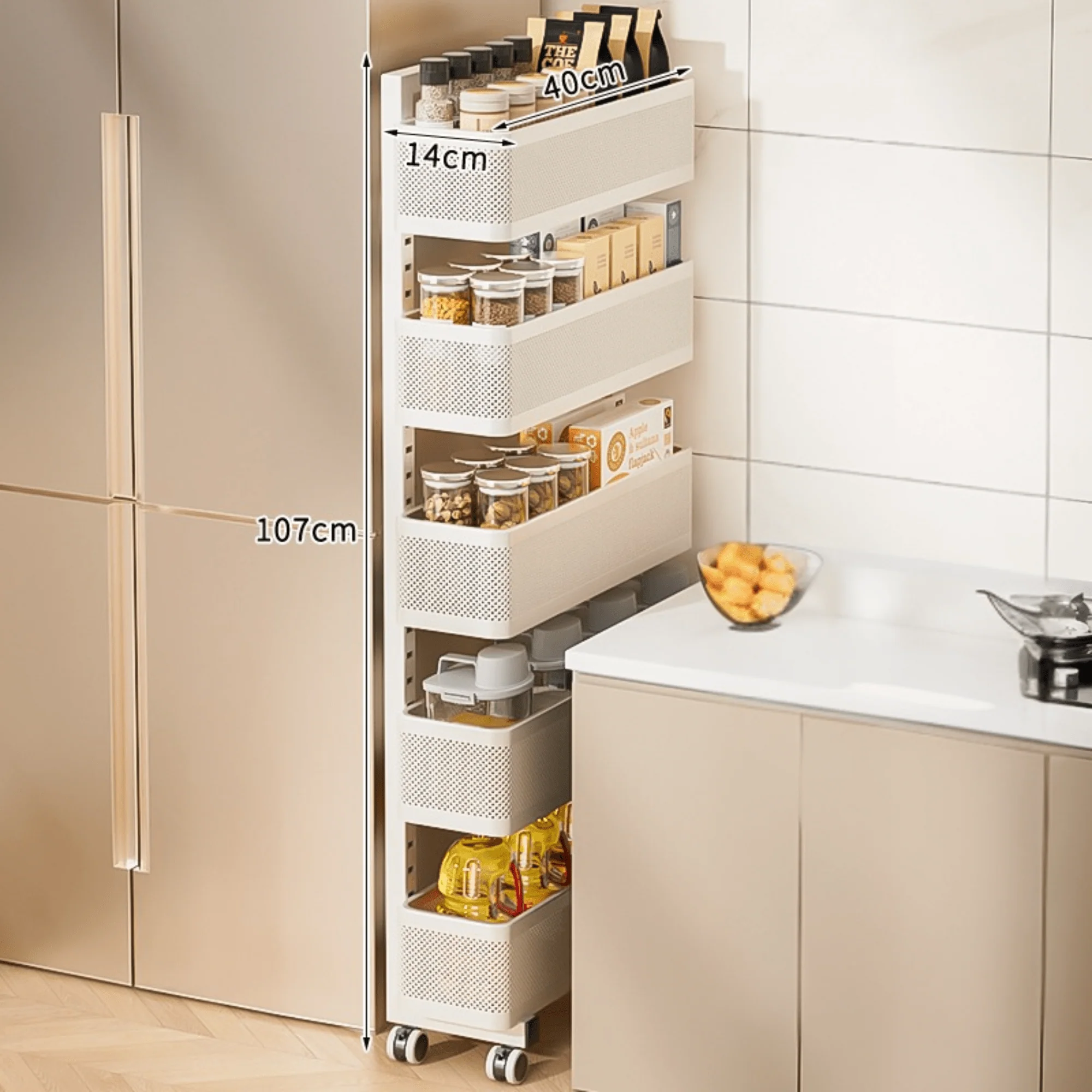 Multi-Layer Adjustable Carbon Steel Kitchen Gap Storage Rack - Image 8