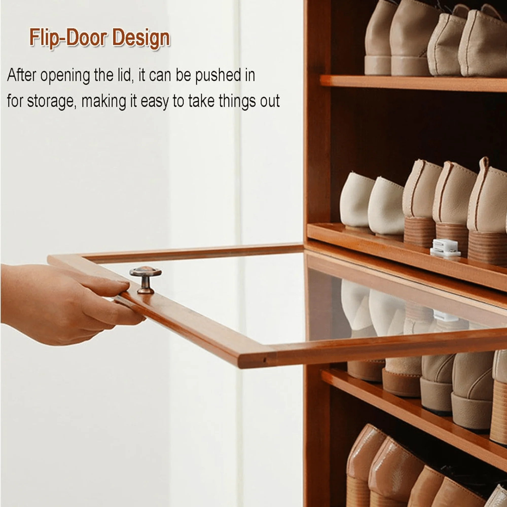 Multi-Layer Bamboo Wood Shoe Cabinet with Flip Doors (80cm) - Image 3