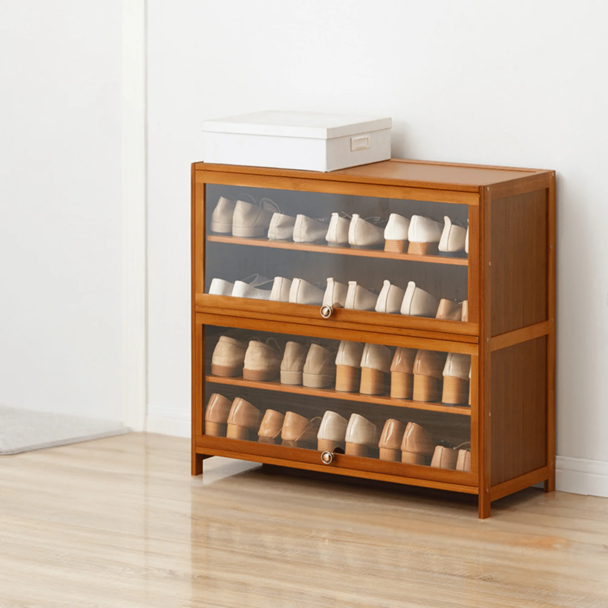 Multi-Layer Bamboo Wood Shoe Cabinet with Flip Doors (80cm) - Image 4