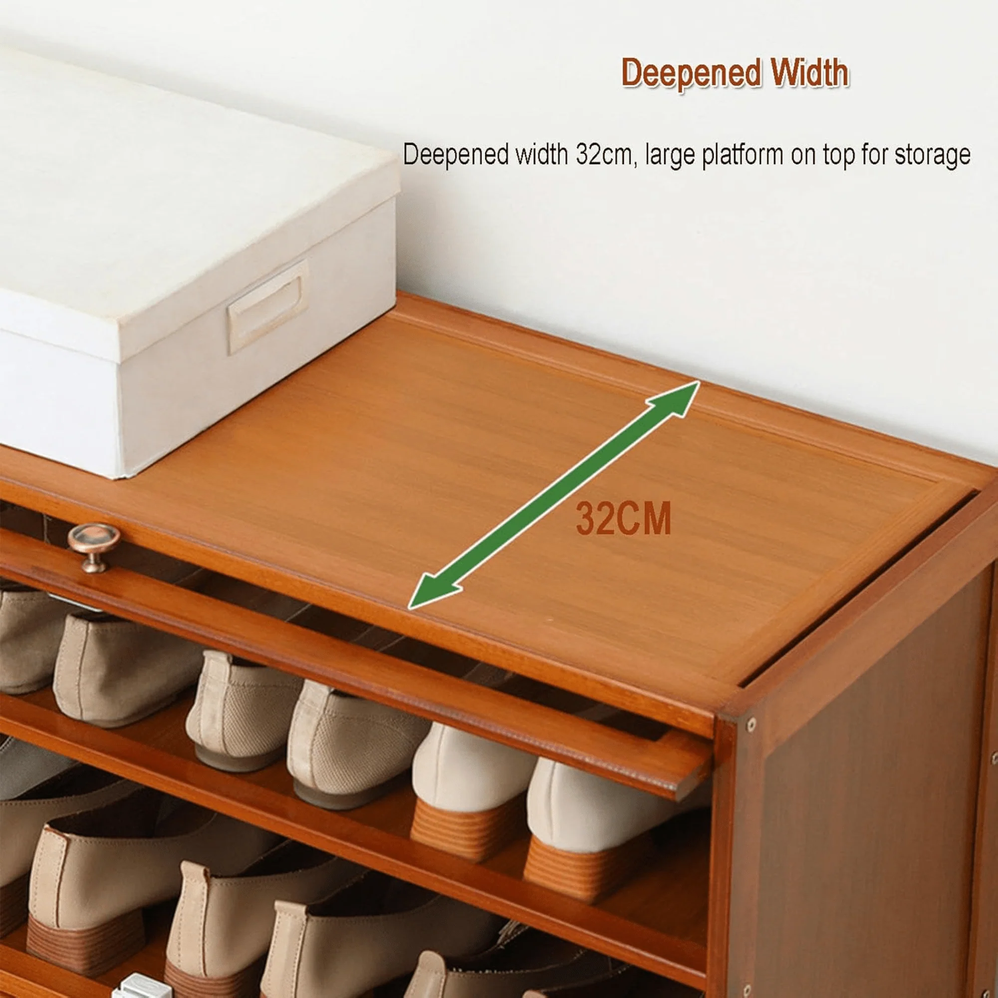 Multi-Layer Bamboo Wood Shoe Cabinet with Flip Doors (80cm) - Image 5