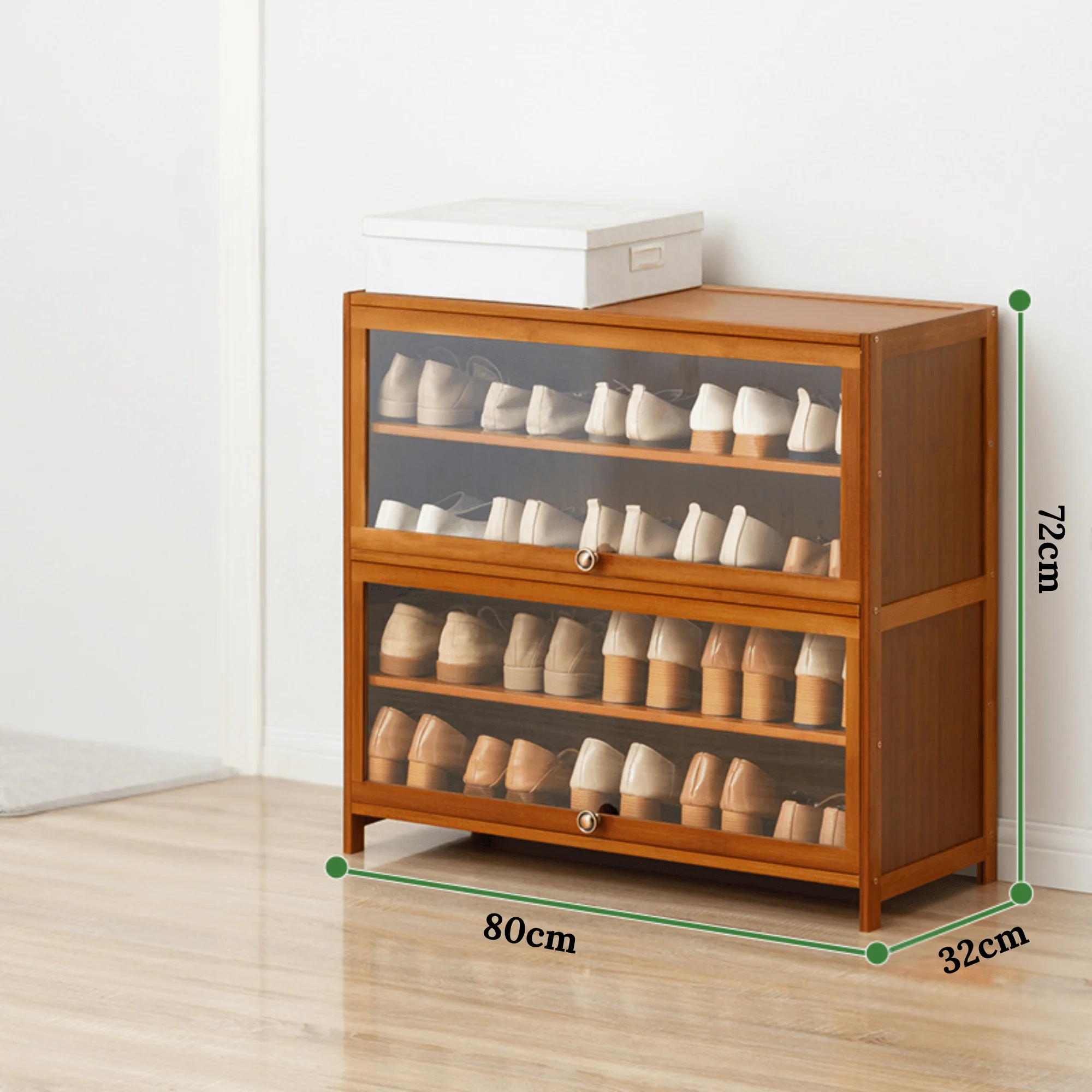 Multi-Layer Bamboo Wood Shoe Cabinet with Flip Doors (80cm) - Image 7