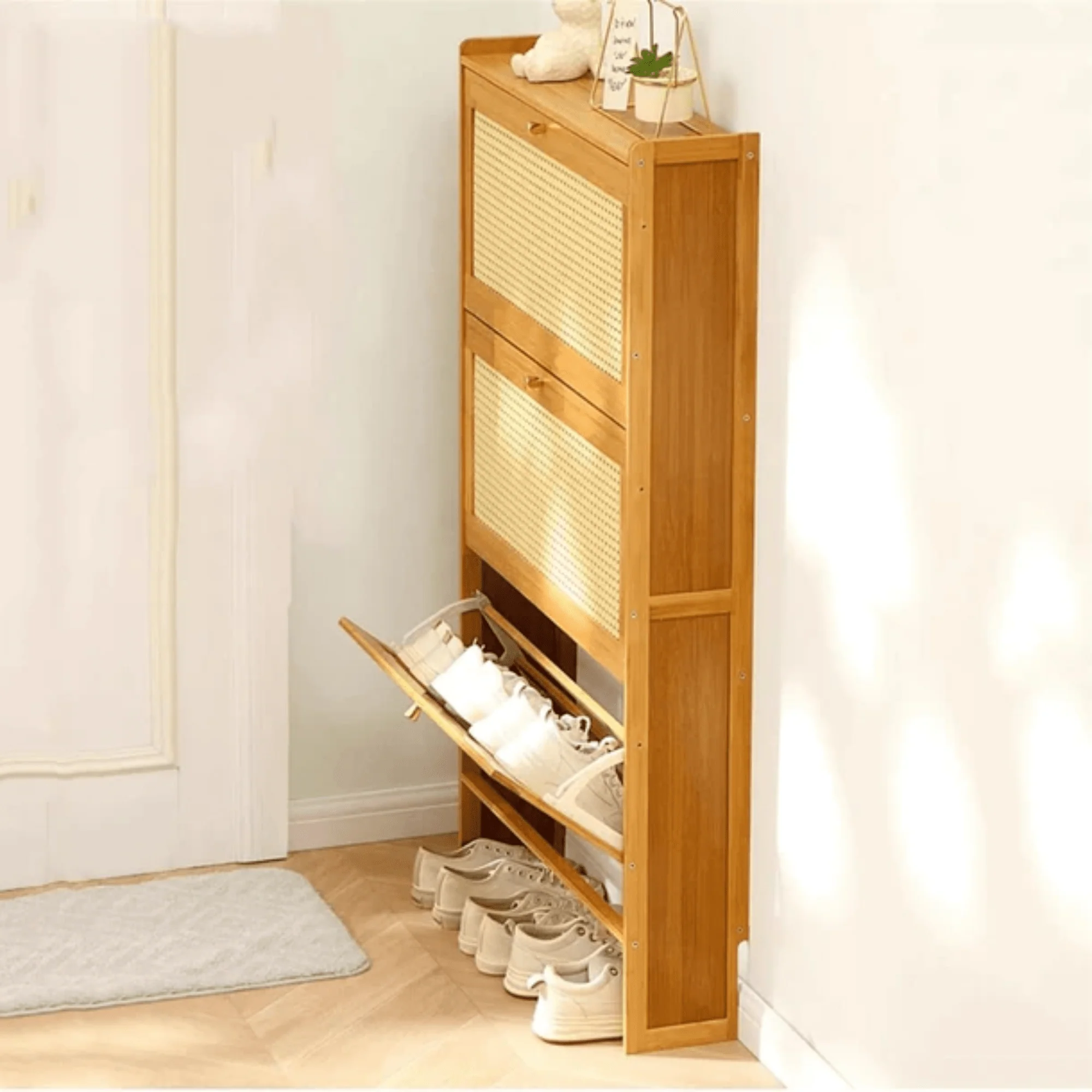 Multi-Layer Bamboo Wooden Shoe Organizer with Dustproof Doors (70cm) - Image 2
