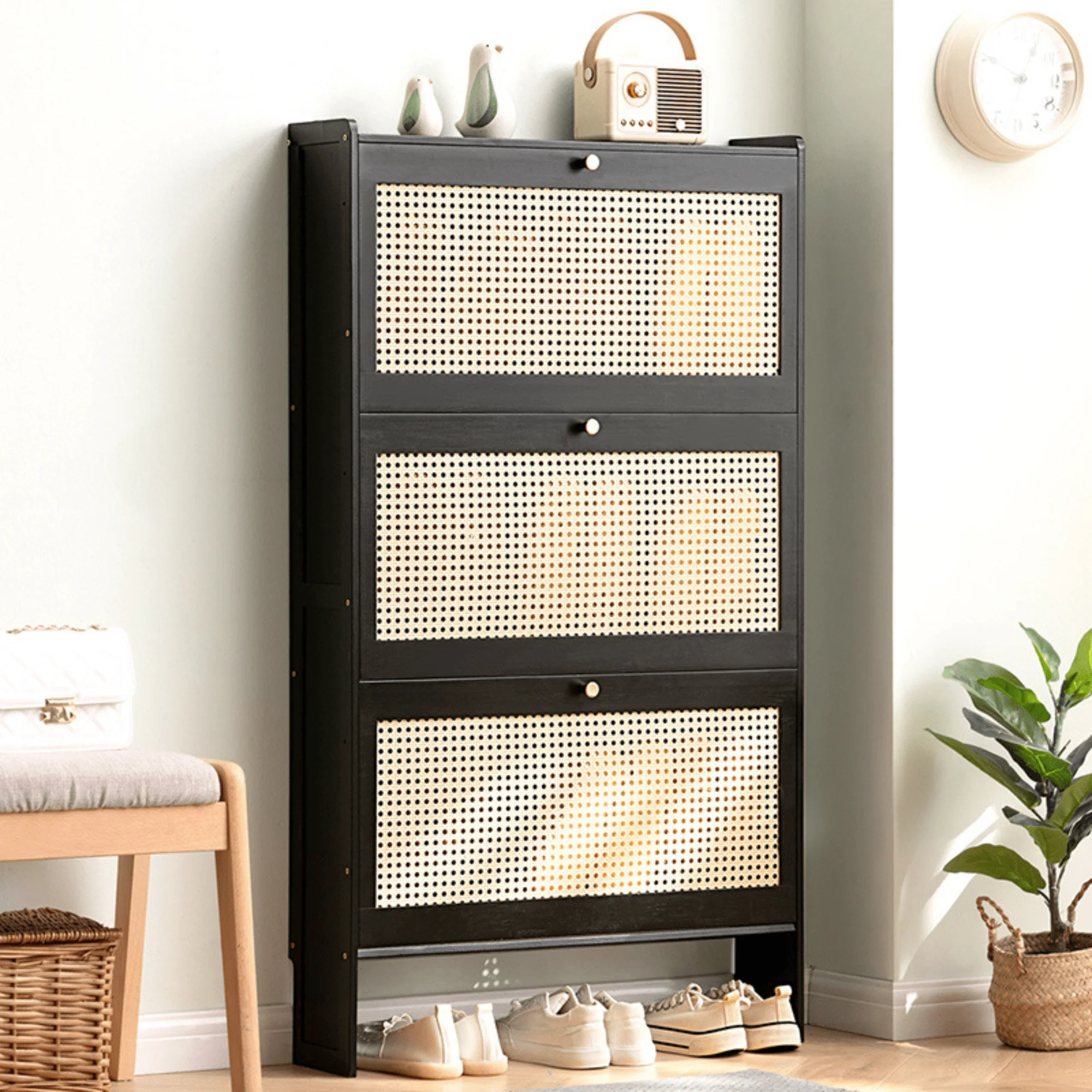 Multi-Layer Bamboo Wooden Shoe Organizer with Dustproof Doors (70cm) - Image 3