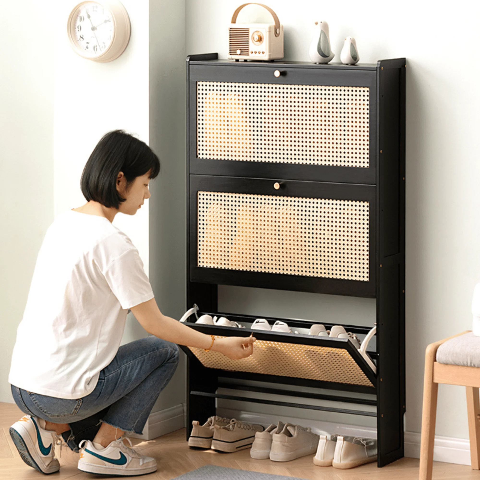 Multi-Layer Bamboo Wooden Shoe Organizer with Dustproof Doors (70cm) - Image 4