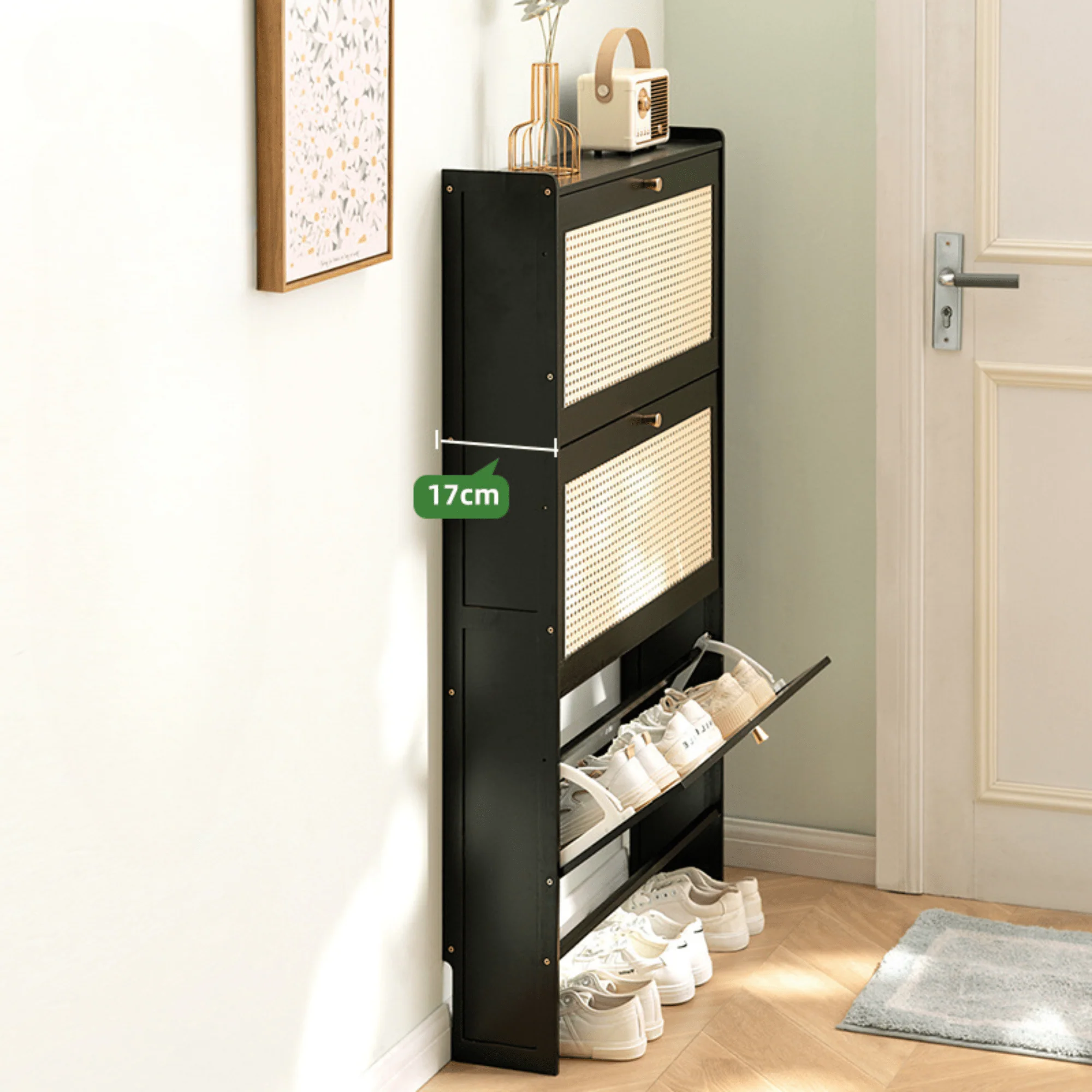 Multi-Layer Bamboo Wooden Shoe Organizer with Dustproof Doors (Black-70cm) - Image 3