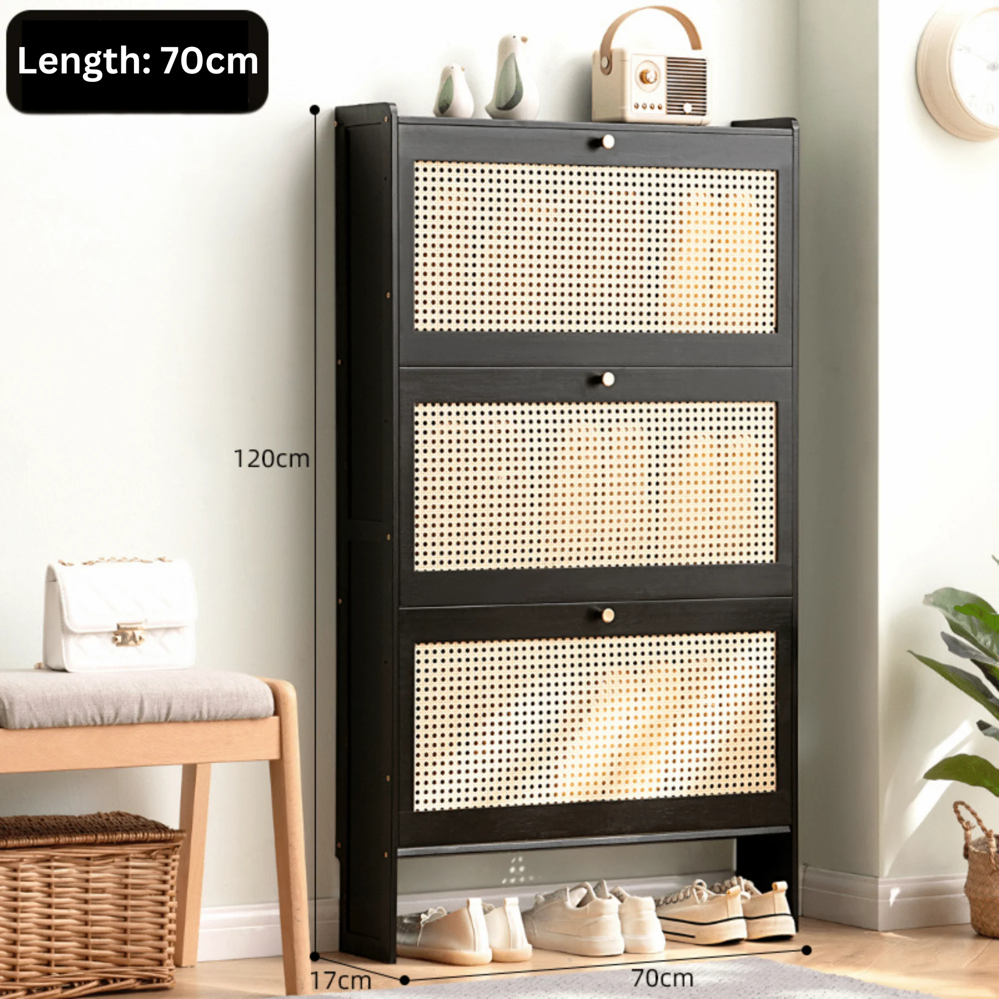 Multi-Layer Bamboo Wooden Shoe Organizer with Dustproof Doors (Black-70cm) - Image 5