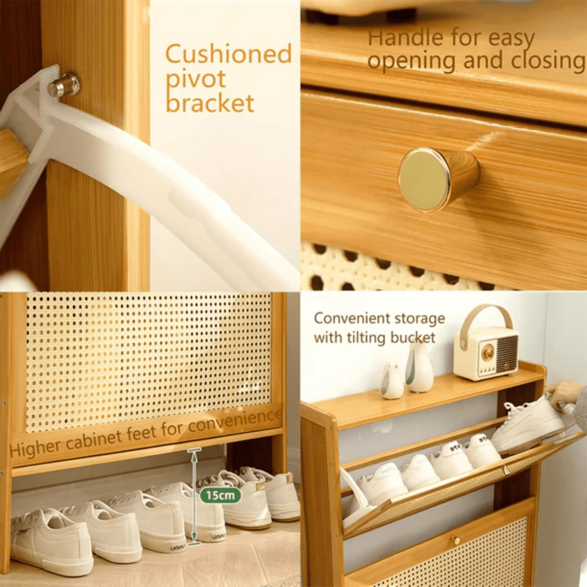 Multi-Layer Bamboo Wooden Shoe Organizer with Dustproof Doors (Brown-70cm) - Image 5