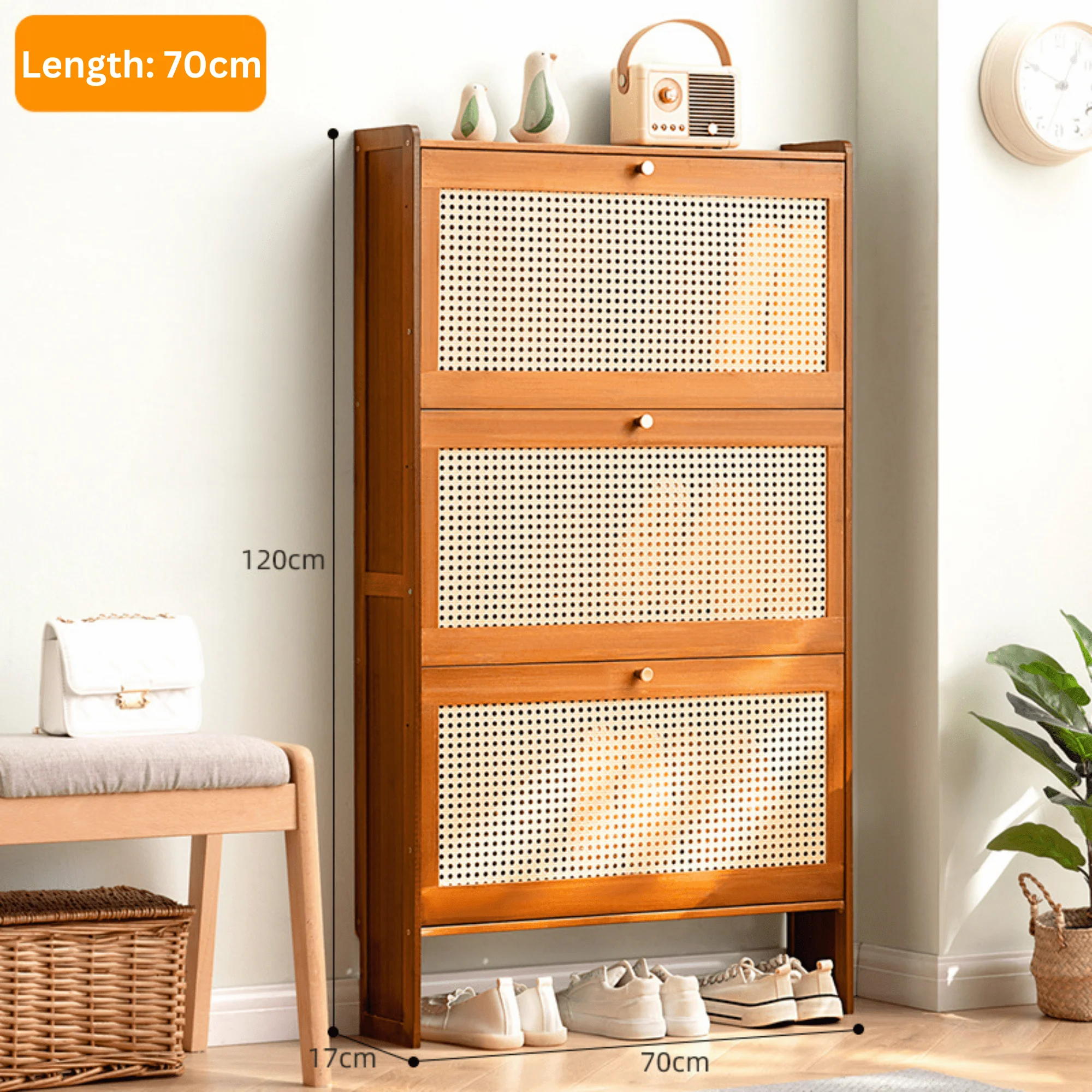 Multi-Layer Bamboo Wooden Shoe Organizer with Dustproof Doors (Brown-70cm) - Image 6