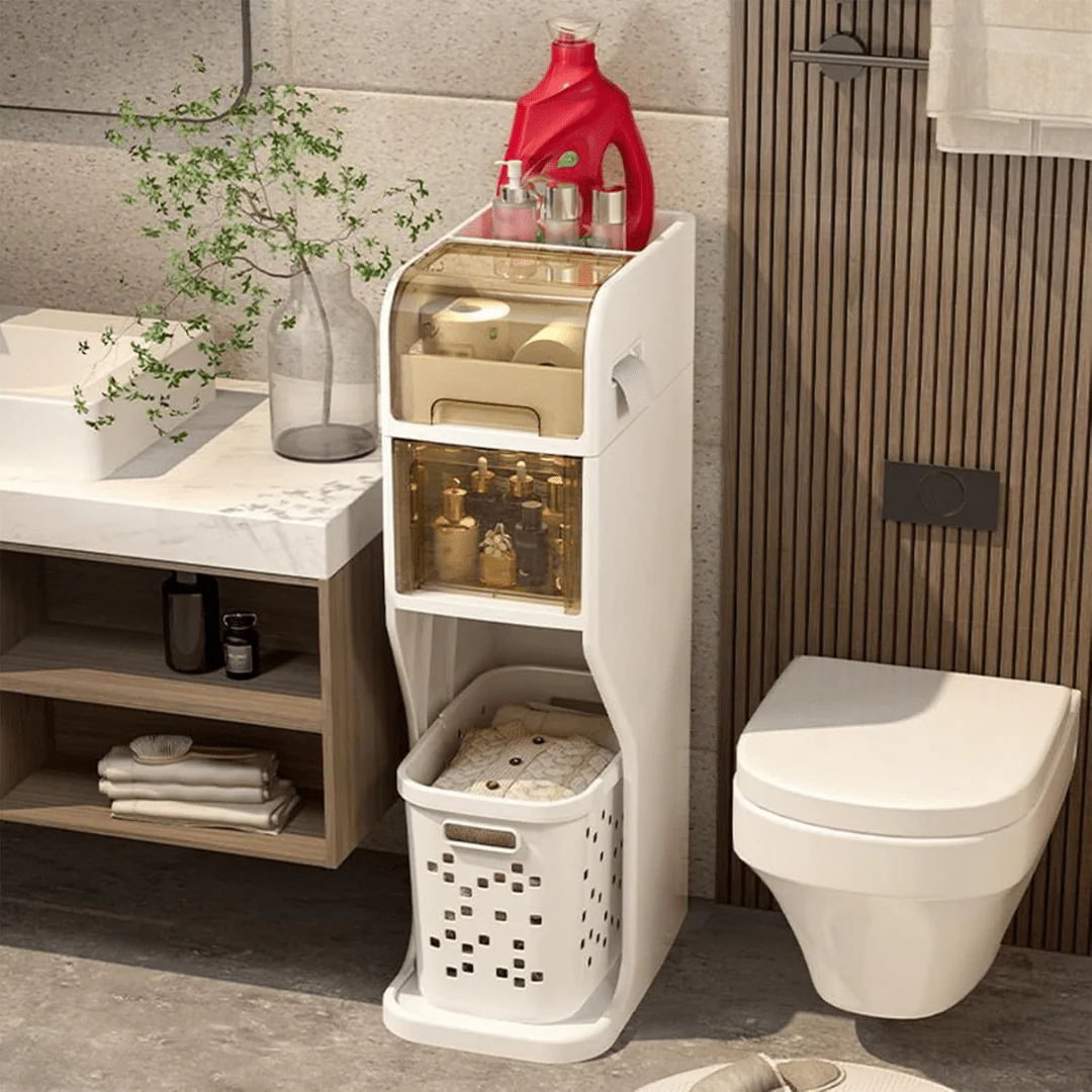Multi-Layer Bathroom Storage Cabinet and Laundry Basket - Image 2