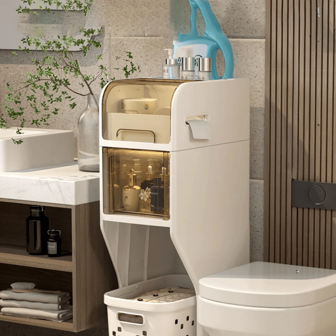 Multi-Layer Bathroom Storage Cabinet and Laundry Basket - Image 3