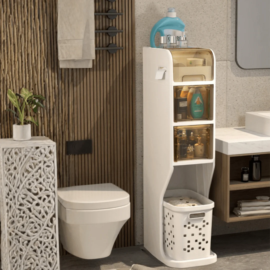 Multi-Layer Bathroom Storage Cabinet and Laundry Basket - Image 5