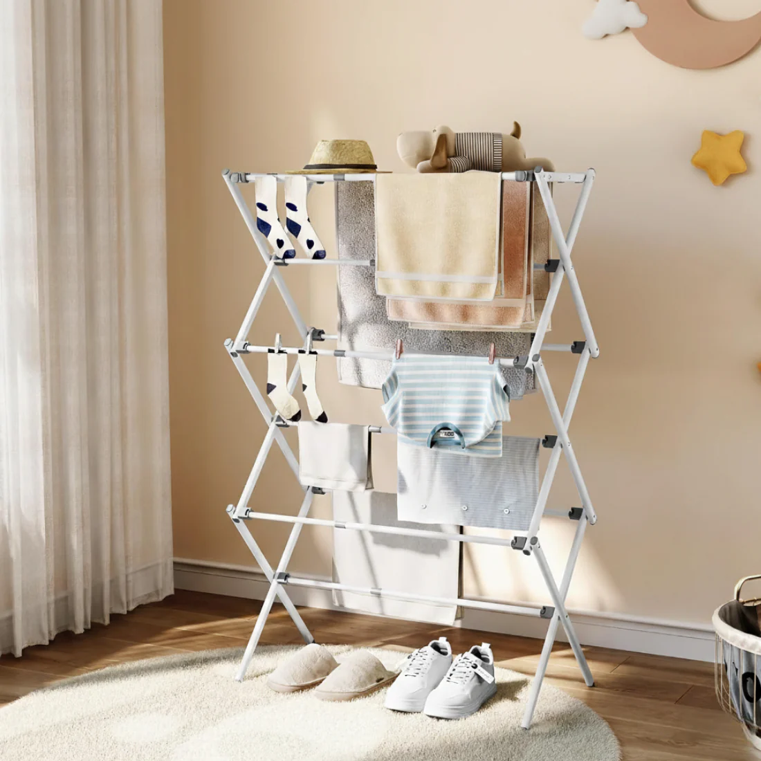 Multi-Layer Floor Standing Foldable Clothes Drying Rack - Image 3