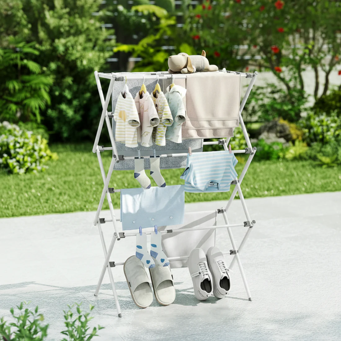 Multi-Layer Floor Standing Foldable Clothes Drying Rack - Image 4