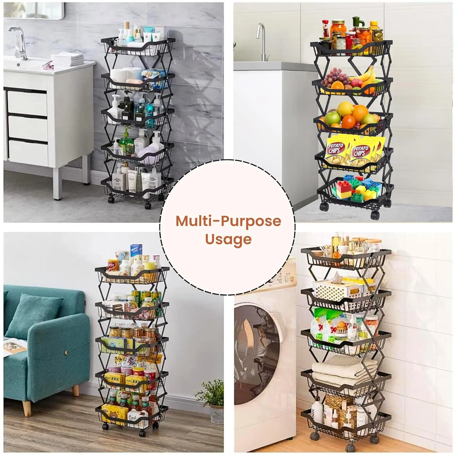 Multi-Layer Foldable Rolling Vegetable & Fruit Rack (95cm) - Image 4