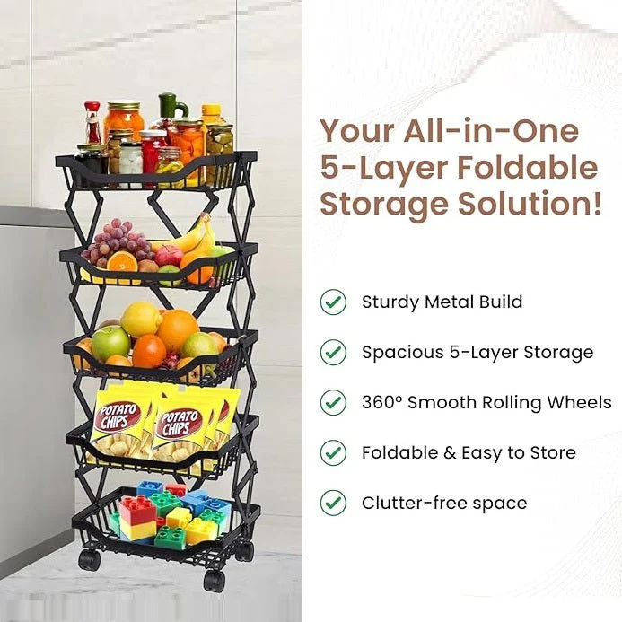 Multi-Layer Foldable Rolling Vegetable & Fruit Rack (95cm) - Image 5