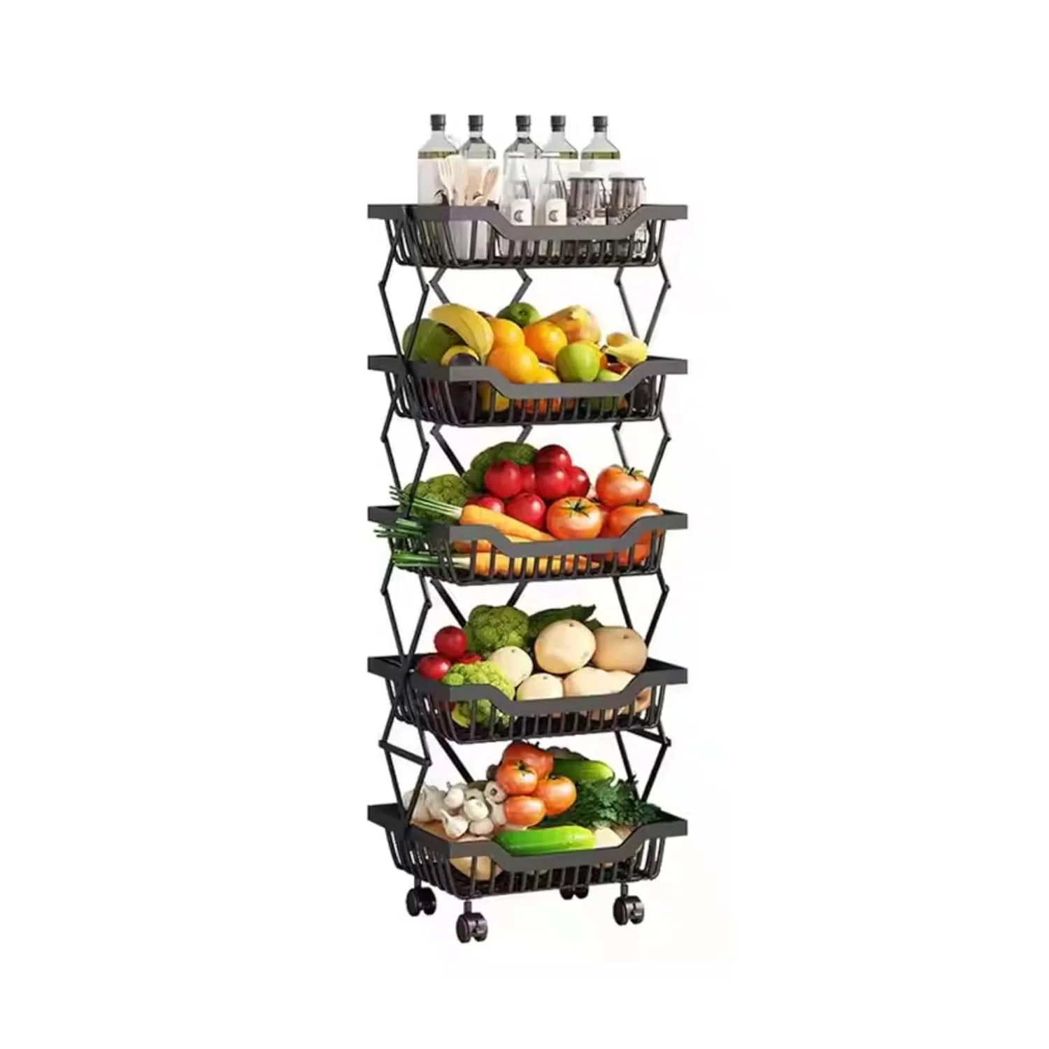 Multi-Layer Foldable Rolling Vegetable & Fruit Rack (95cm) - Image 6