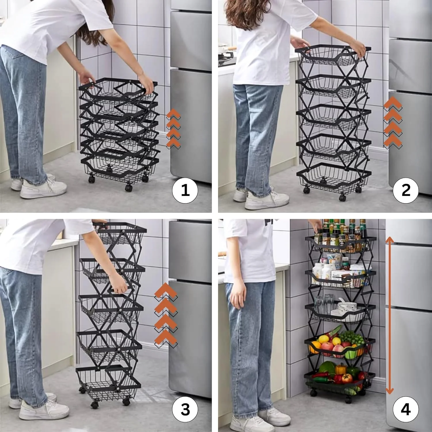 Multi-Layer Foldable Rolling Vegetable & Fruit Rack (95cm) - Image 9