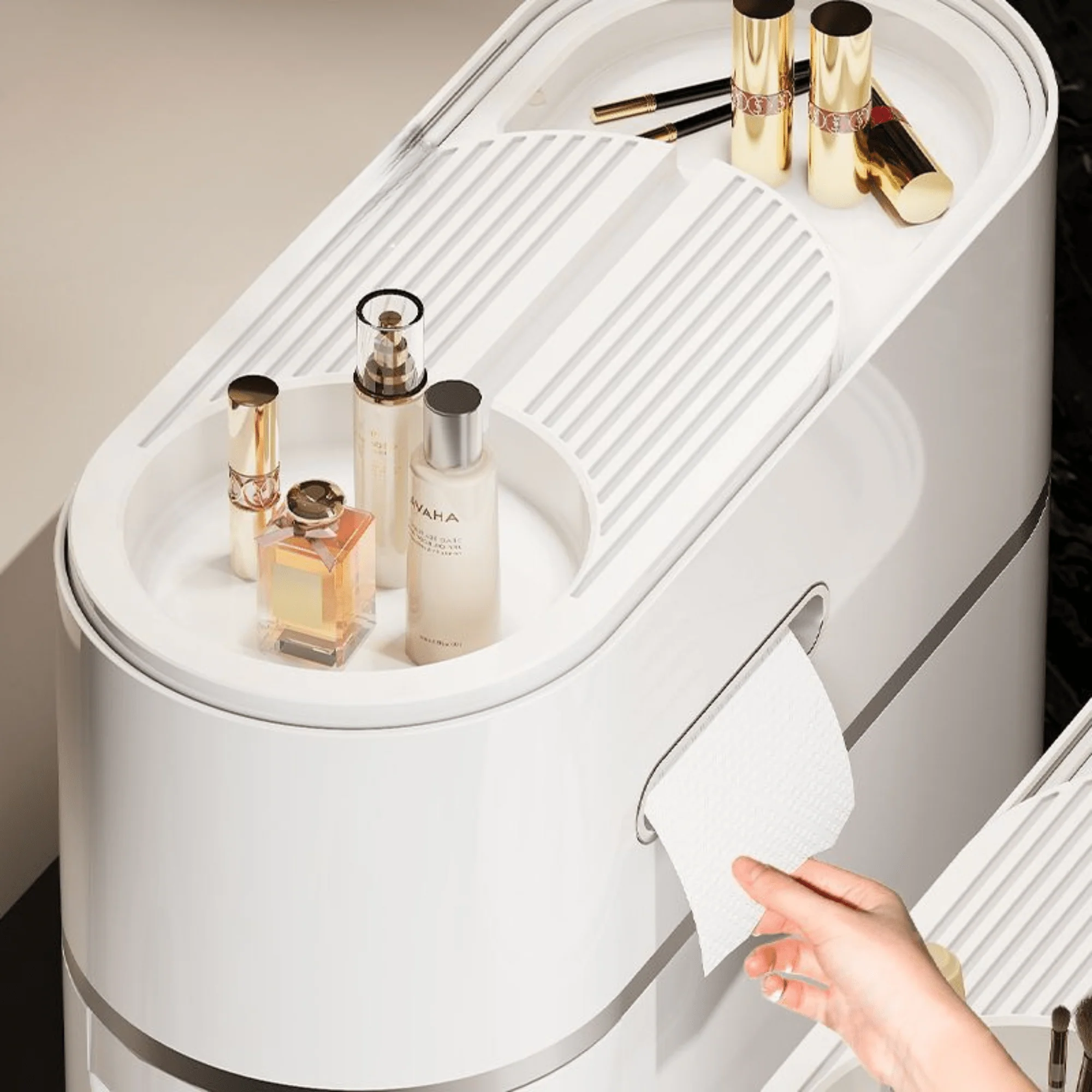 Multi-Layer Narrow Plastic Storage Cabinet with drawers - Image 3