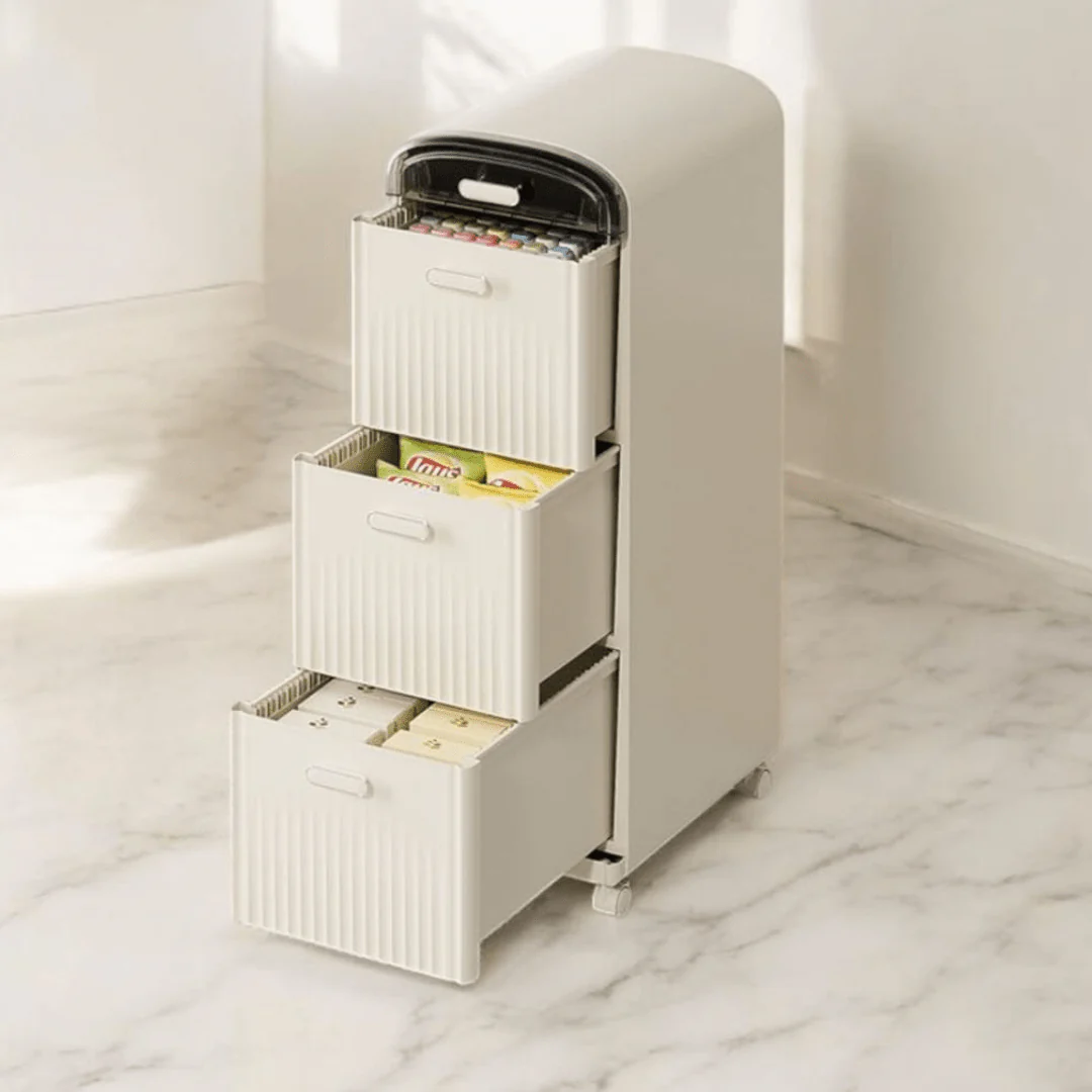 Multi-Layer Plastic Storage Cabinet with Drawers & Wheels