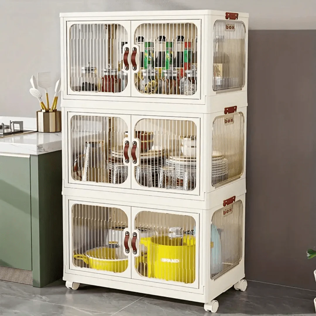 Multi-Layer Plastic Storage Cabinet with Lid & Wheels - Image 12