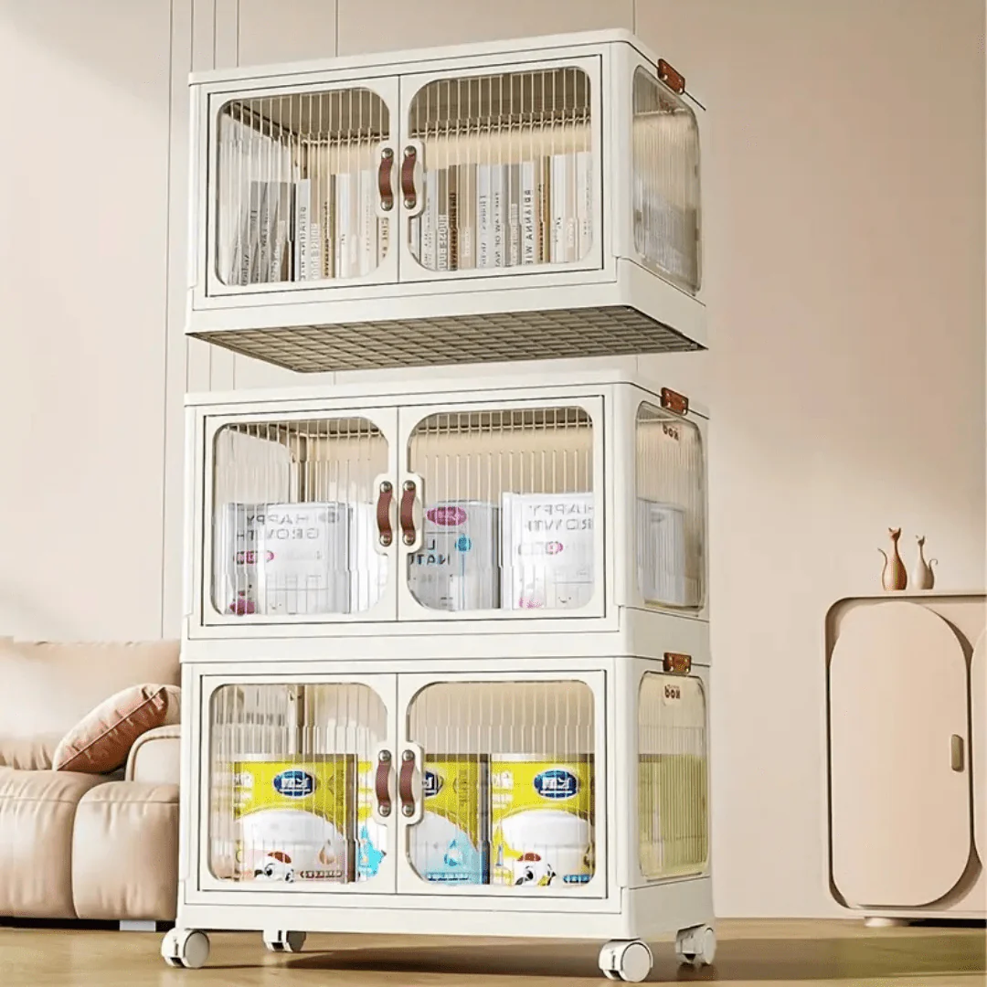 Multi-Layer Plastic Storage Cabinet with Lid & Wheels - Image 15