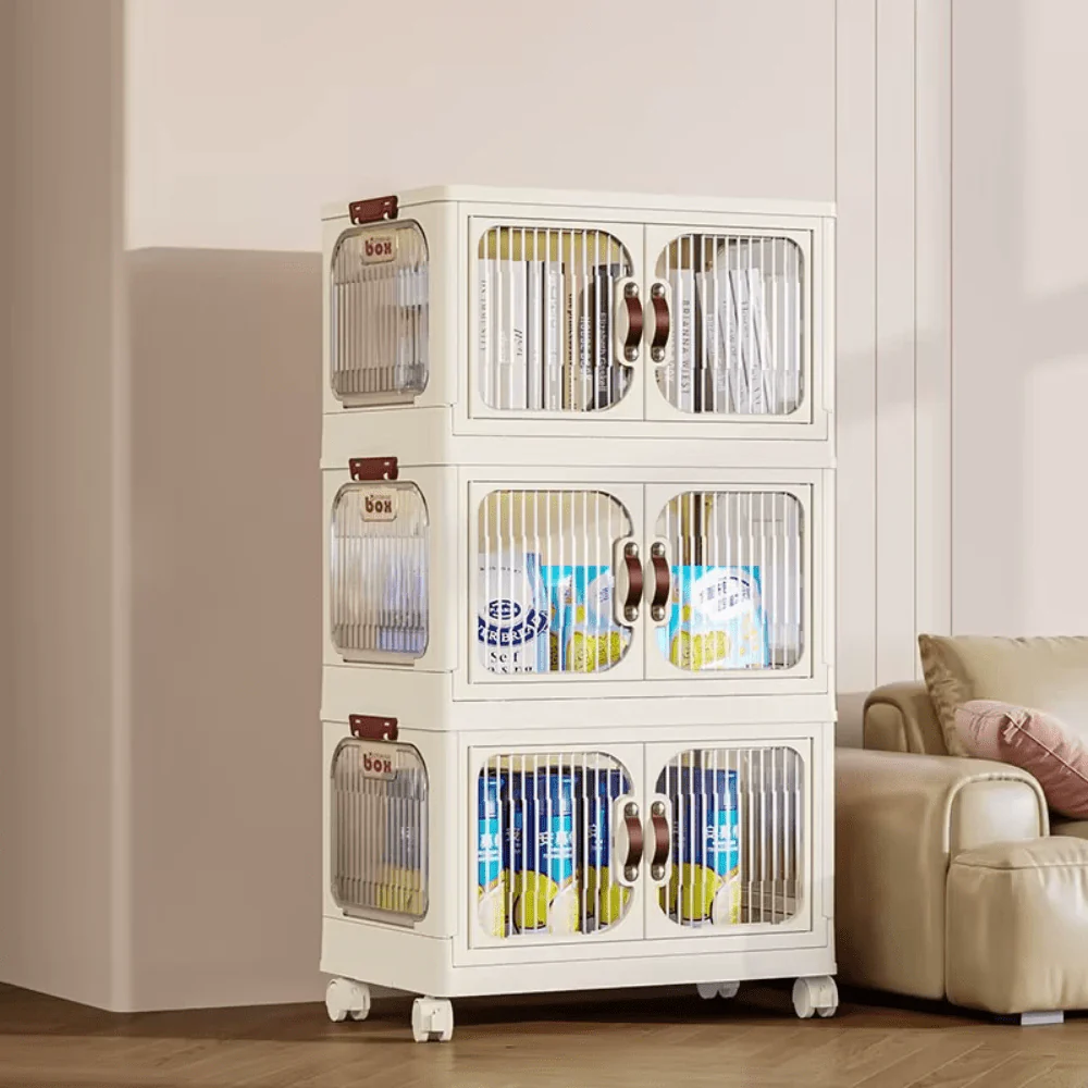 Multi-Layer Plastic Storage Cabinet with Lid & Wheels - Image 17