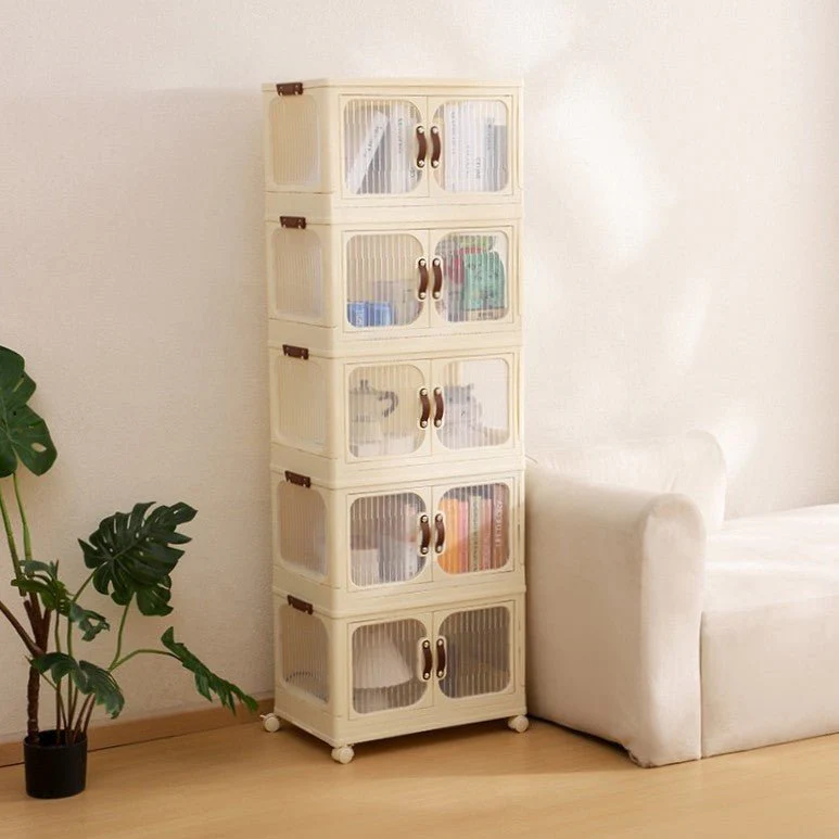 Multi-Layer Plastic Storage Cabinet with Lid & Wheels - Image 3