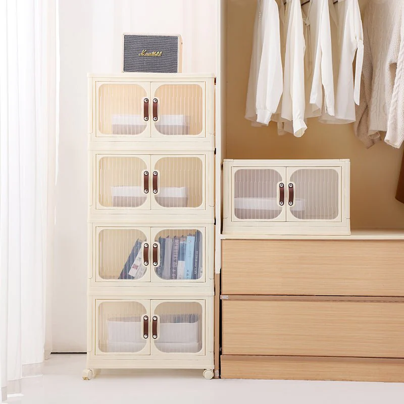 Multi-Layer Plastic Storage Cabinet with Lid & Wheels - Image 4